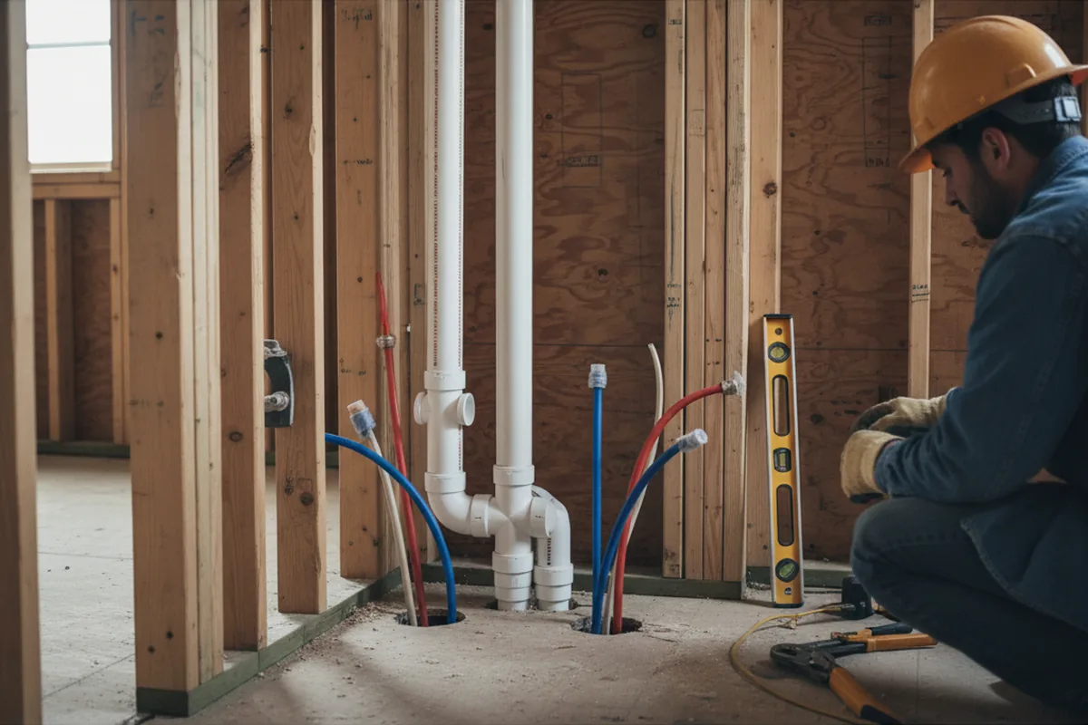 Drain and supply rough-in during Sump Pump Repair in Chino
